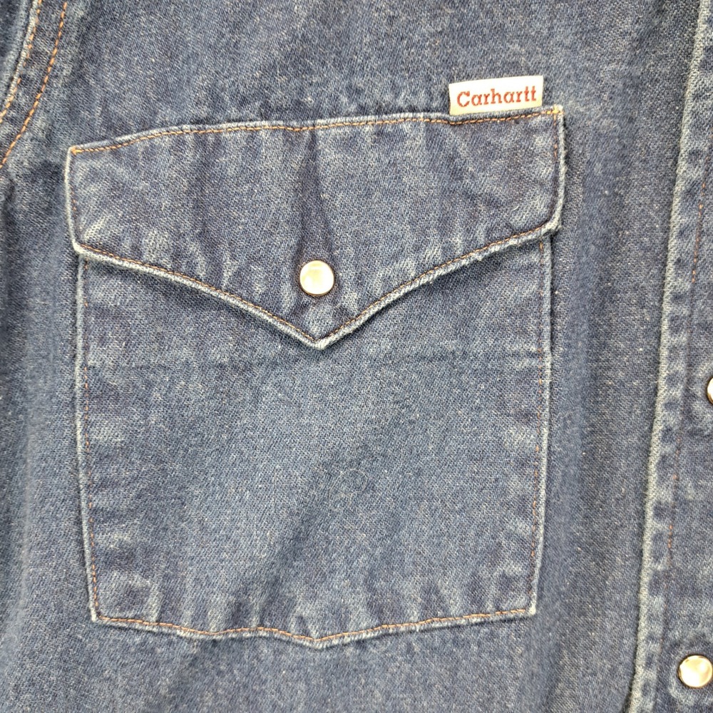 Carhartt Mens Denim Western Snap Button Shirt Blue SO2 DNM 15.5 x 35 Made in USA - Picture 5 of 9
